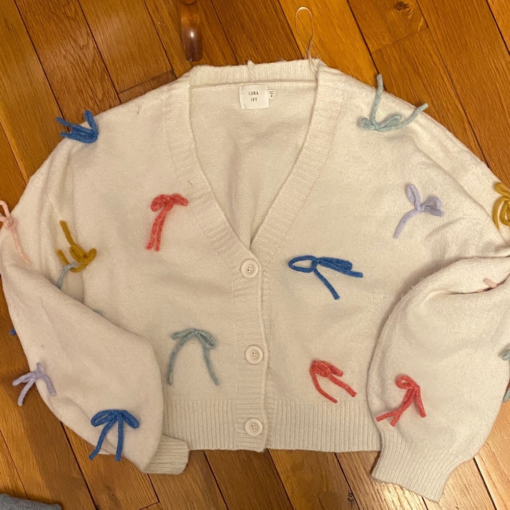 Cardigan with Colorful Bow Accents